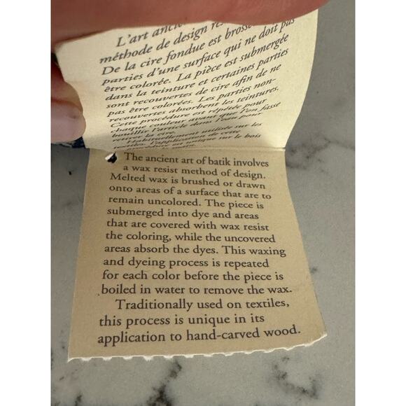 Hand Carved Wood Cat Face Box Covered in Hand Dyed Batik - Picture 10 of 14